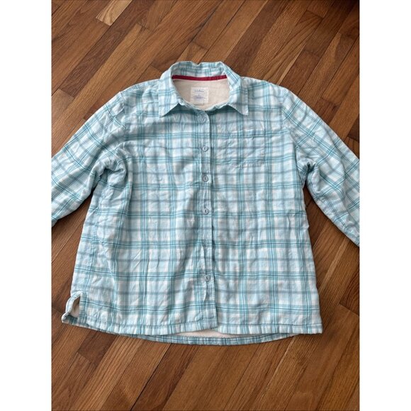 L.L. Bean Plaid Flannel Shirt Fleece Lined Women's Jacket Vintage Teal Size L - Picture 2 of 6